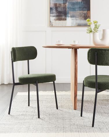 Set of 2 Dining Boucle Chairs Dark Green ALLISON