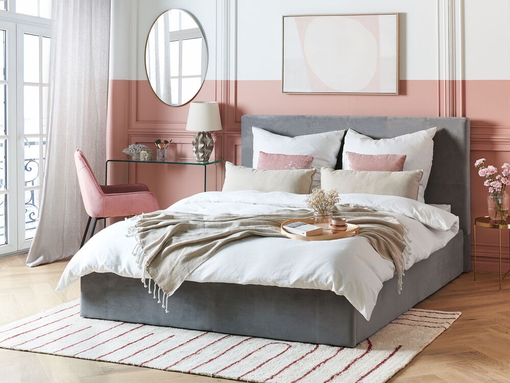 Bett mit Stauraum LORIENT Samtstoff Hellgrau 160 x 200 cm
