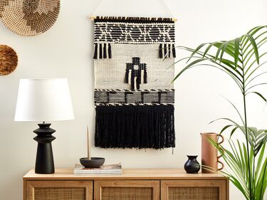 Cotton Macramé Wall Hanging Beige and Black LARKANA