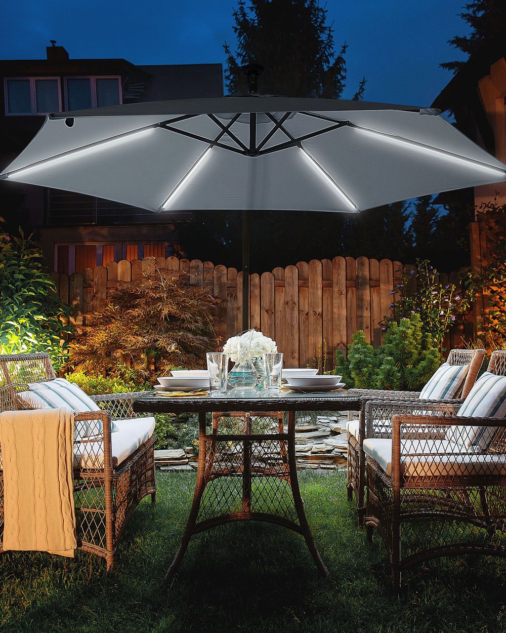 Cantilever Parasol LED 285 cm CORVAL Graphite Grey