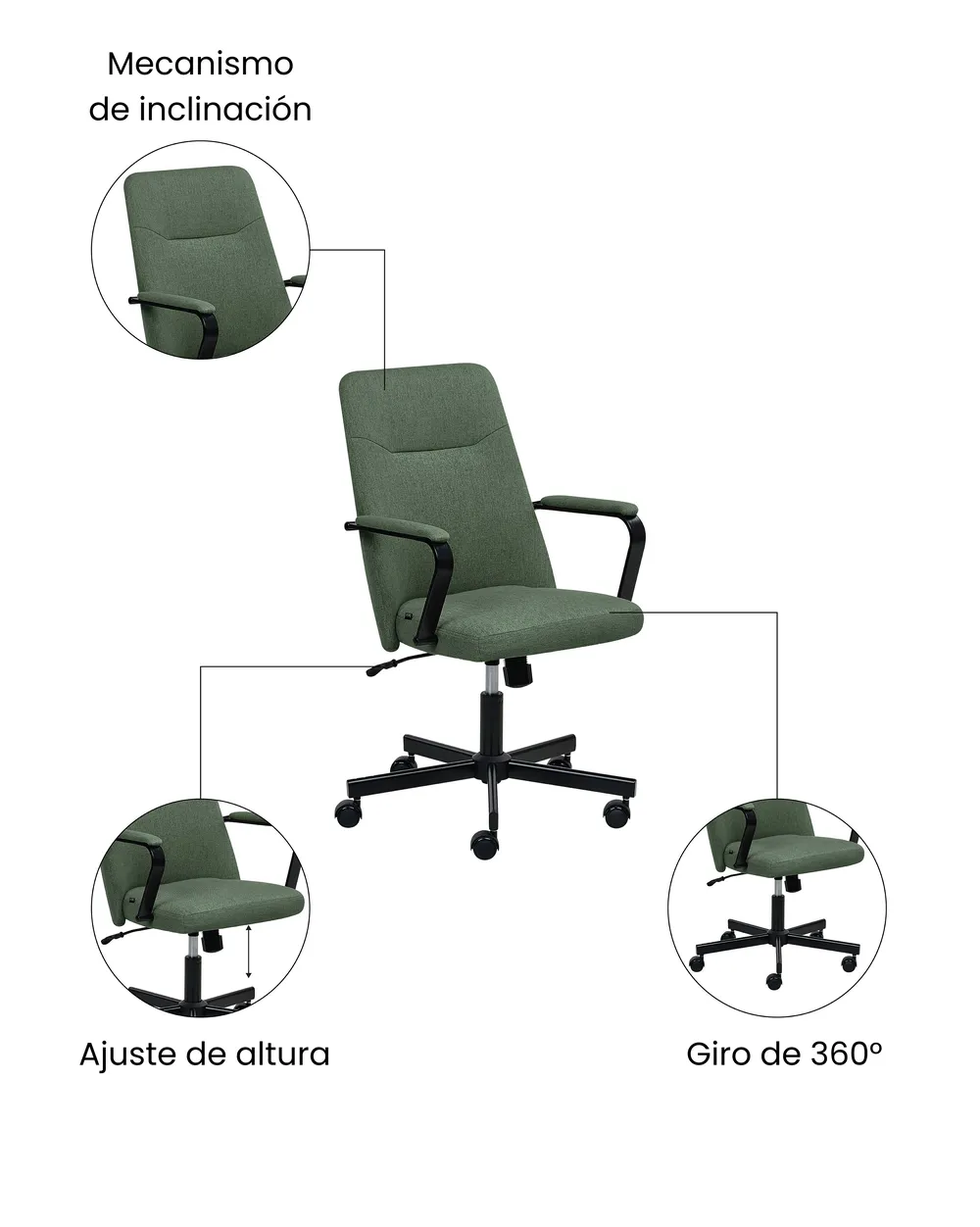 Silla de oficina CAROGA Tela Verde oscuro_1059673