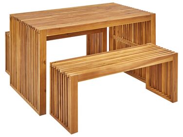 Conjunto de mesa y 2 bancos de jardín de madera de acacia BELLANO