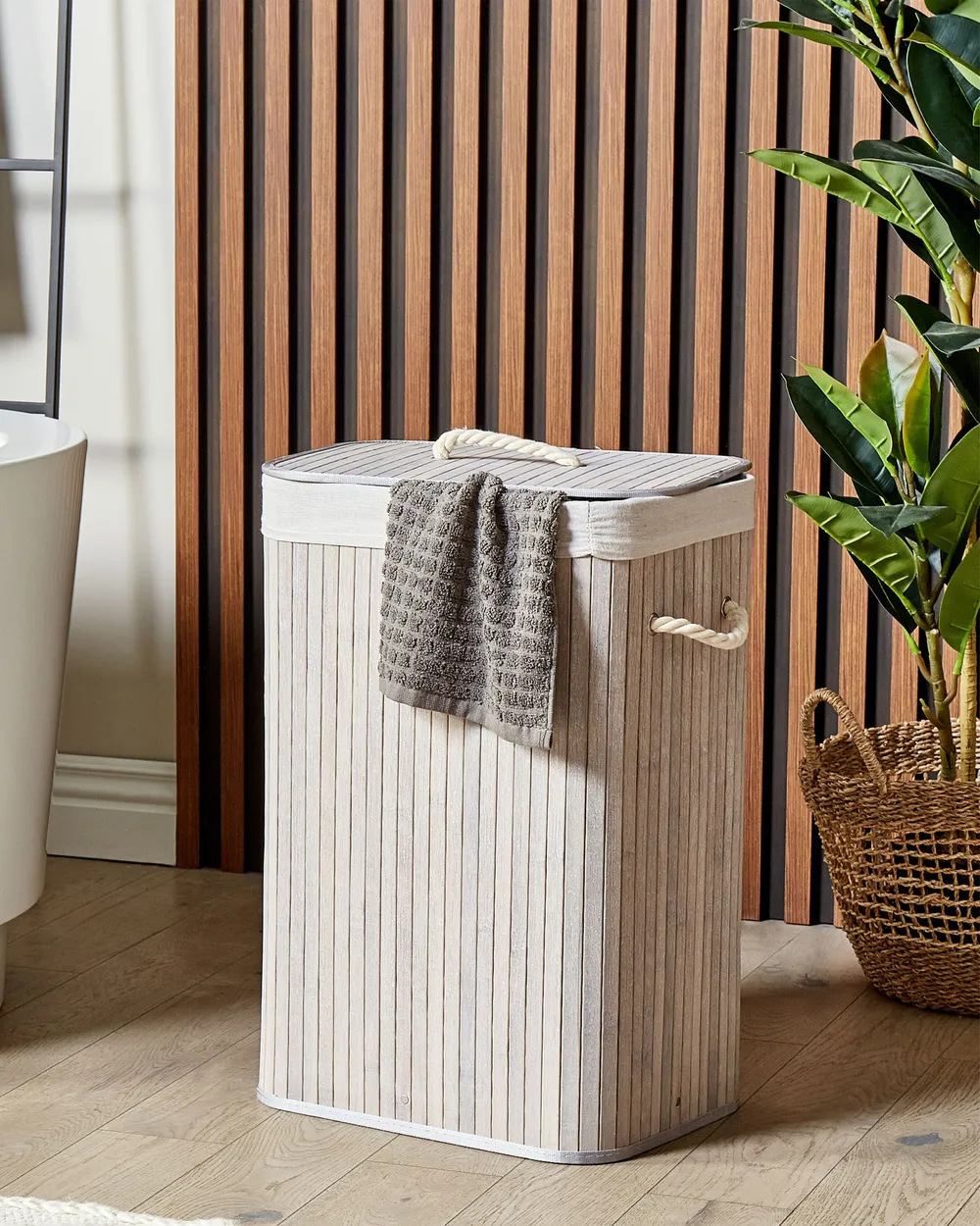 Laundry Basket KOMARI Bamboo Light Grey 72 L