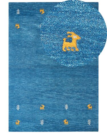 Gabbeh Teppich Wolle blau 160 x 230 cm Kurzflor CALTI 