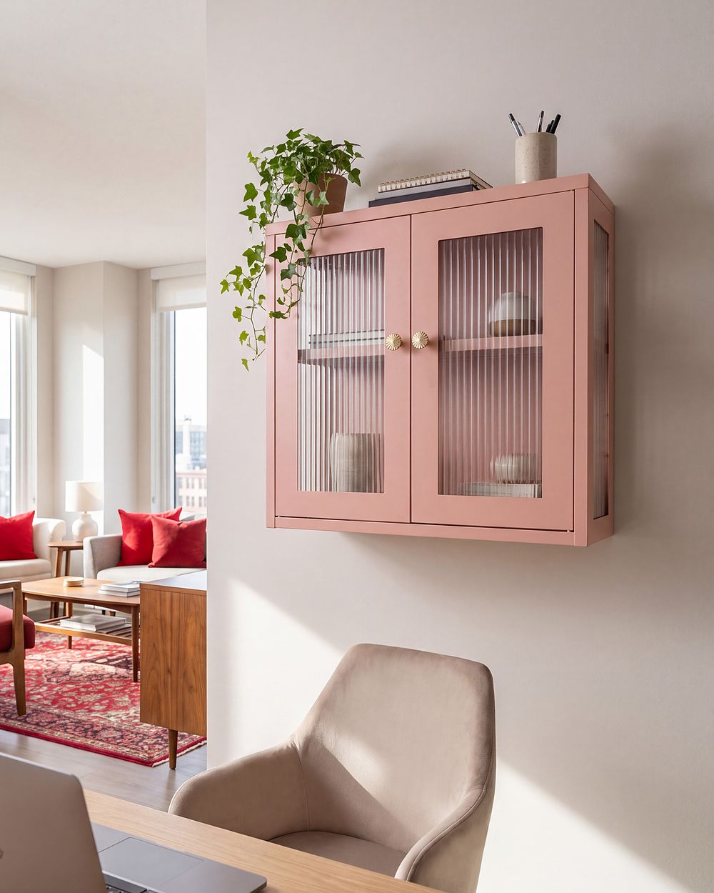 Wall Cabinet HARLYN 60 cm Metal Peach Pink