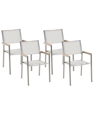 Conjunto de 4 sillas de jardín de poliéster/acero blanco/plateado/madera clara GROSSETO
