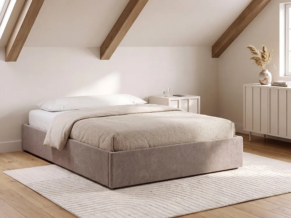 Bett mit Stauraum ohne Kopfteil DINAN Bouclé Taupe 120 x 200 cm