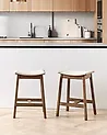 Set of 2 Bar Stools DIXON Wood Dark Brown/ Beige