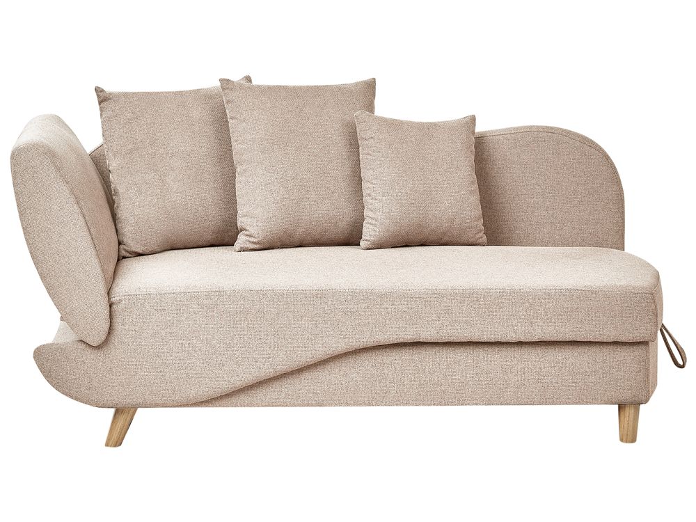 Linksseitige Chaiselongue MERI mit Stauraum Kunstleinen Hellbraun