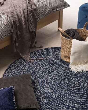 Round Denim Area Rug ⌀ 140 cm Dark Blue BULUCA