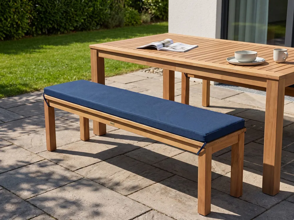 Garden Bench with Cushion MONSANO 170 cm Eucalyptus Wood Blue