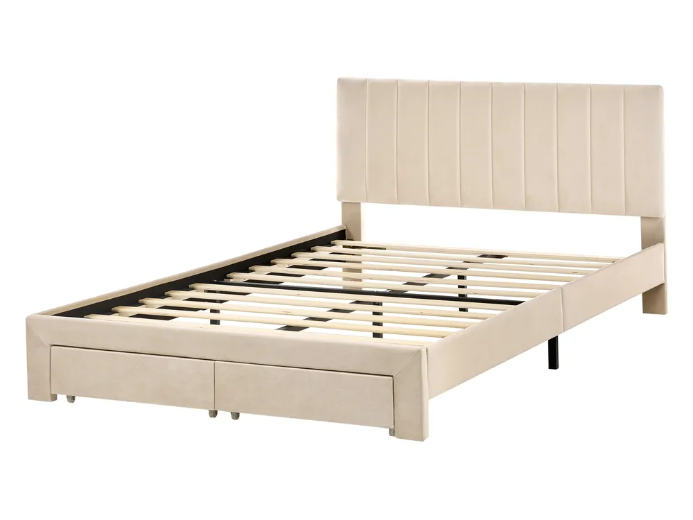 Bett mit Schubladen LONZAC Samtstoff Beige 140 x 200 cm_1014630