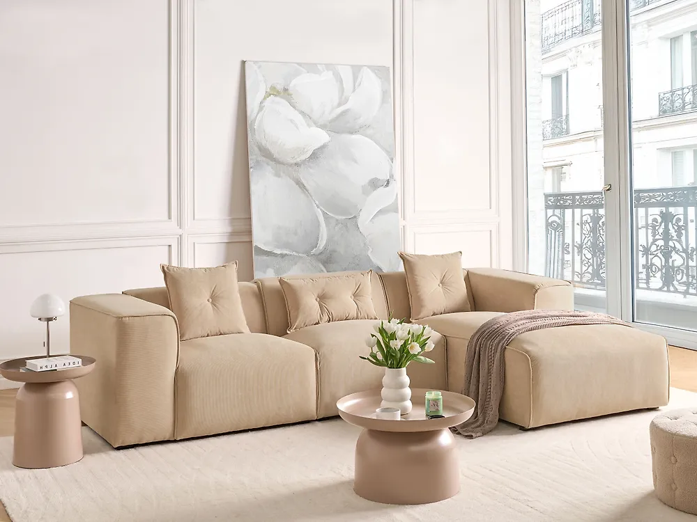 Corner Sofa DOLVA Corduroy Beige Left Hand_1184779