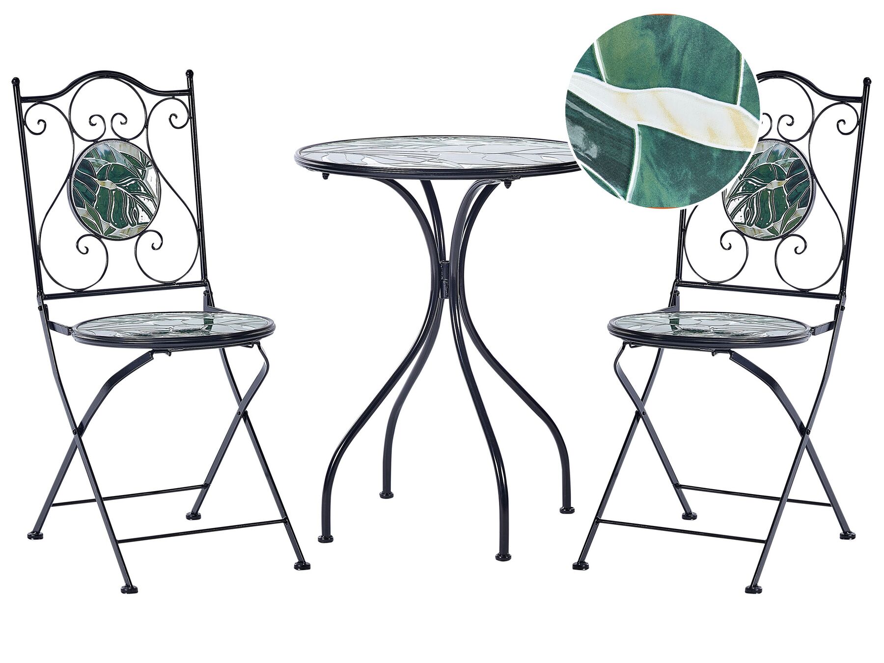Balkonset Metall schwarz / grün 2 Stühle Tisch COZZANA_919822