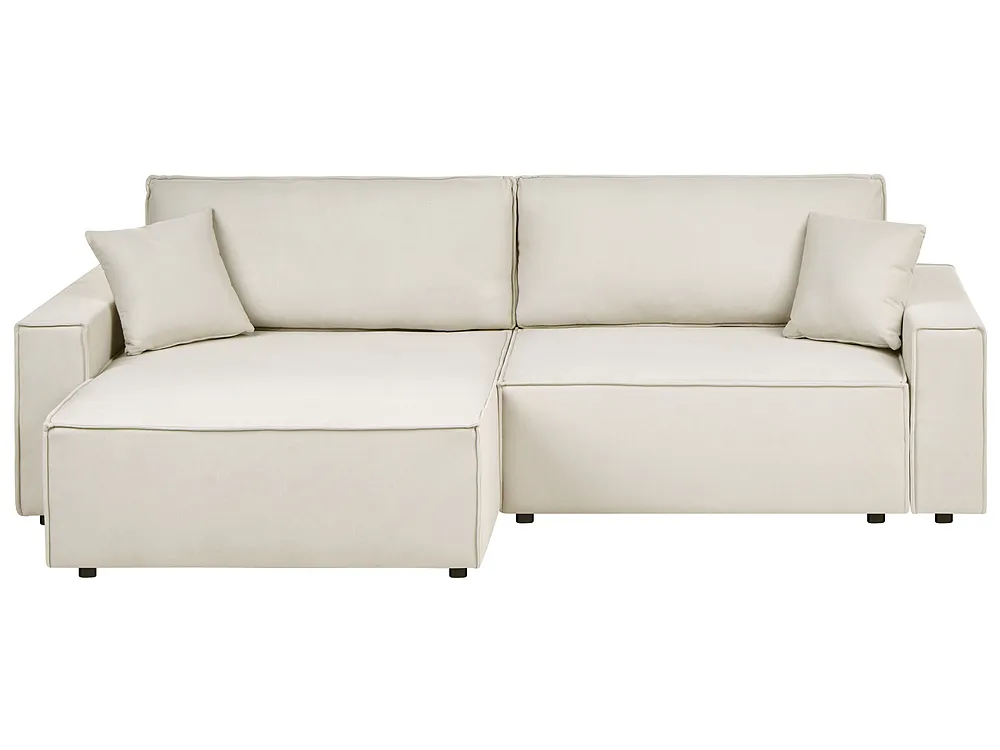 Corner Sofa Bed TORSANG Reversible Fabric Light Beige_1198778