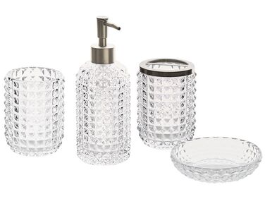 Set di 4 accessori bagno vetro trasparente e argento TAPIA