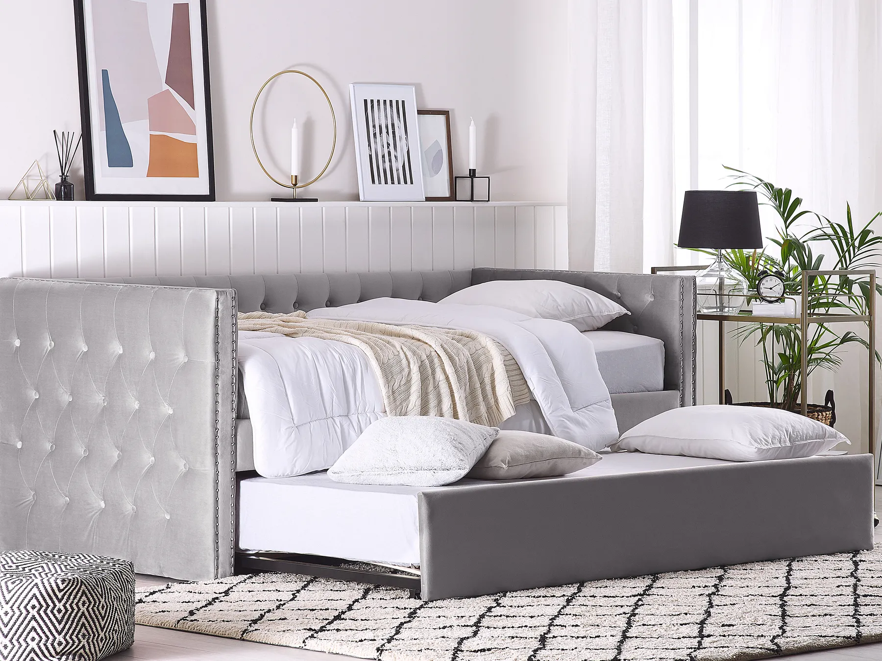 Trundle Bed Velvet GASSIN 90 x 200 cm (EU Single) Grey_779251