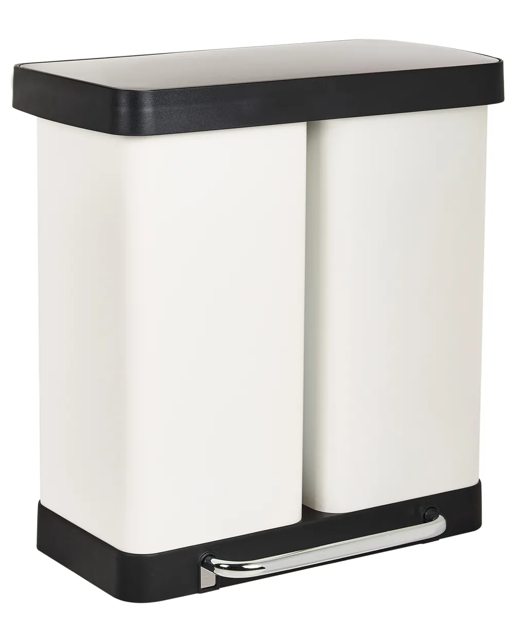 Poubelle De Cuisine à Pédale 60L Double Compartiment - Blanc Acier - Fermeture Douce