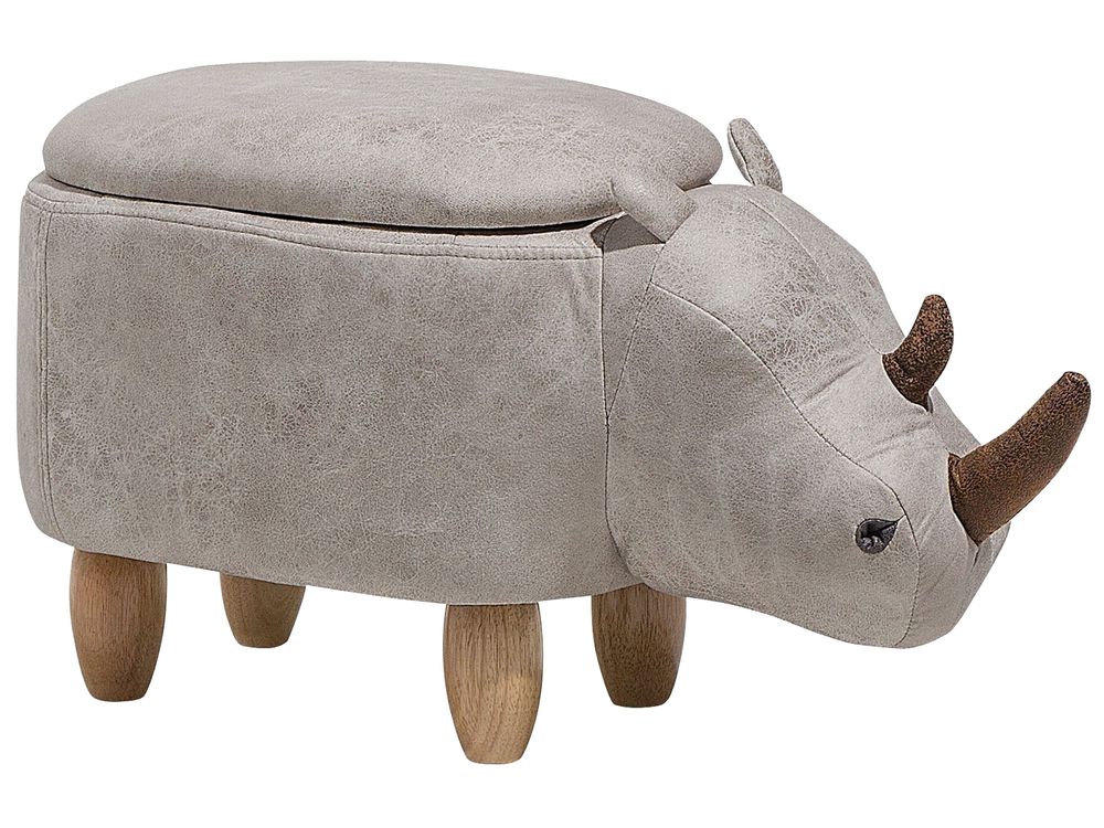 Puf animal con almacenaje RHINO Rinoceronte Piel sintética Gris claro