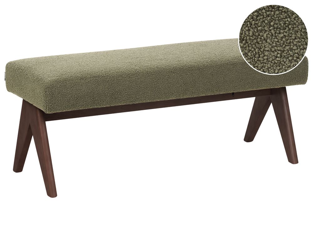 Upholstered Bench TAMRE Boucle Green/ Dark Brown