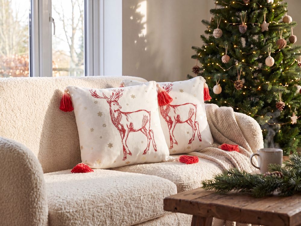 Set of 2 Decorative Cushions VALLOTA 45 x 45 cm Cotton White Christmas Motif