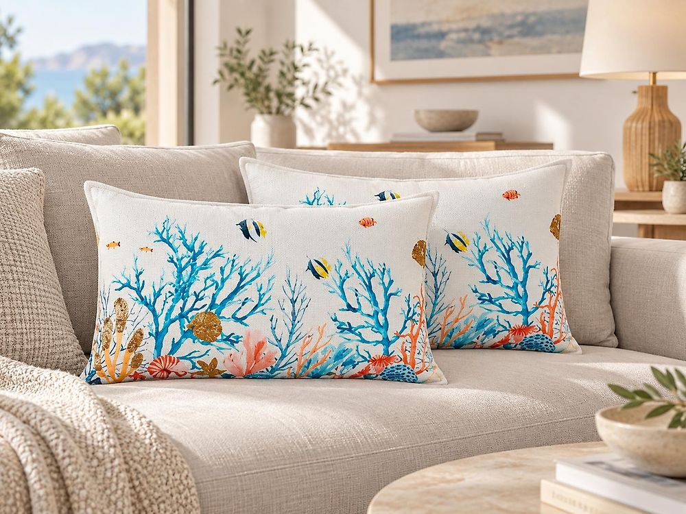 Set of 2 Decorative Cushions EELGRASS 30 x 50 cm Cotton Multicolour Animal Pattern