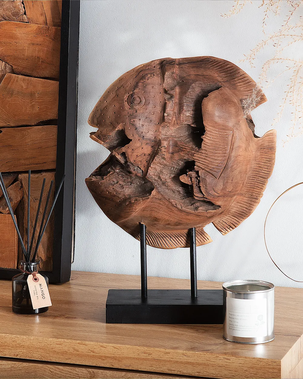 Figurine Fish PLAICE FISH Teak Wood Brown