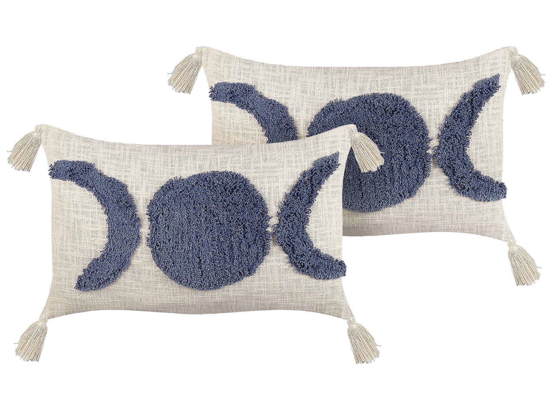 2 bawełniane poduszki dekoracyjne tuftowane z frędzlami 35 x 55 cm beżowo-niebieskie LUPINUS_838987
