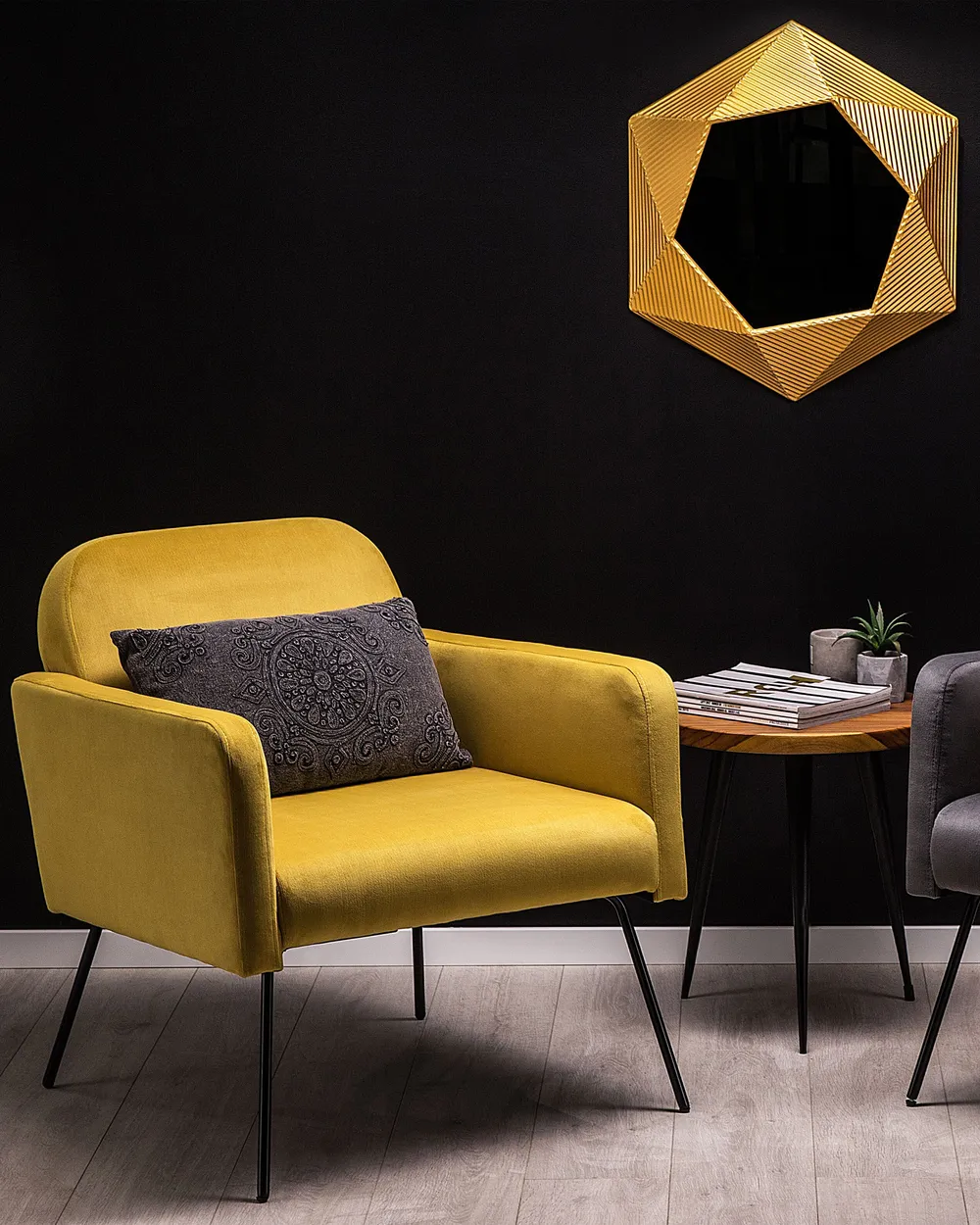 Modern Yellow And Grey Armchair Armchair NARKEN Velvet Mustard