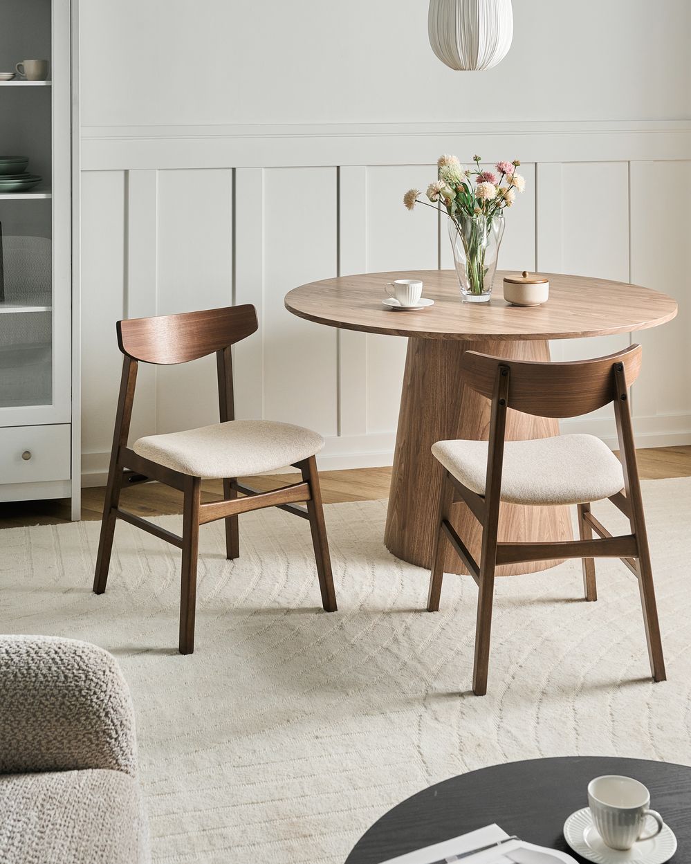 Lot de 2 chaises de salle à manger SMILEY Bois Marron/beige
