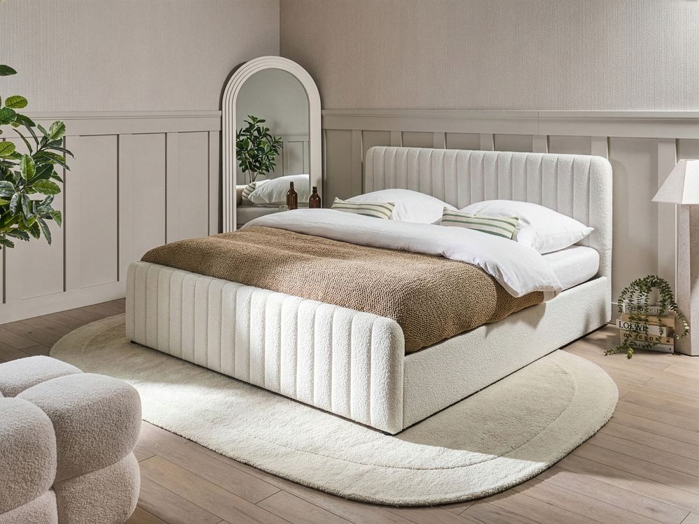 Lit ottoman LUNAN Bouclé Blanc 180 x 200 cm
