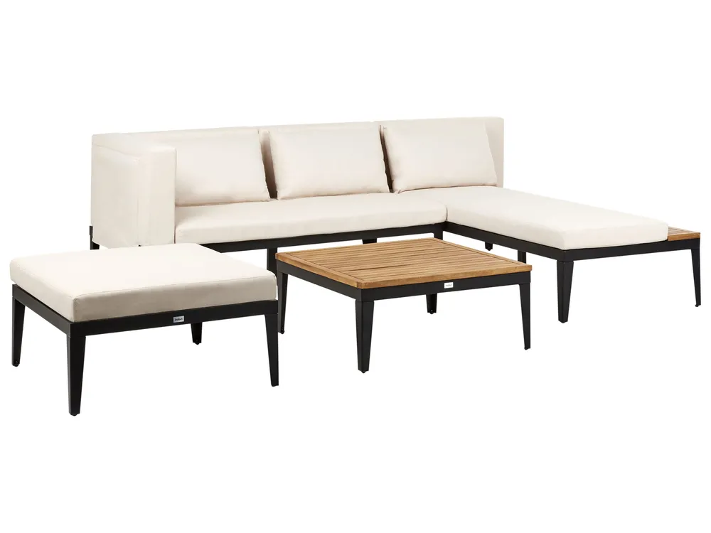 Garden Lounge Set with Table and Ottoman 3 Seater BRACCIANO Certified Acacia Wood Light Beige Left Hand_956331