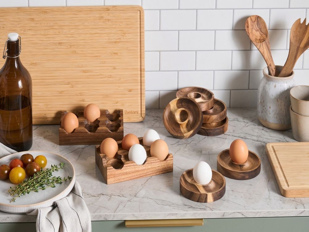 Conjunto de porta-ovos para 8 ovos FOURNIL Madeira de acácia Castanho