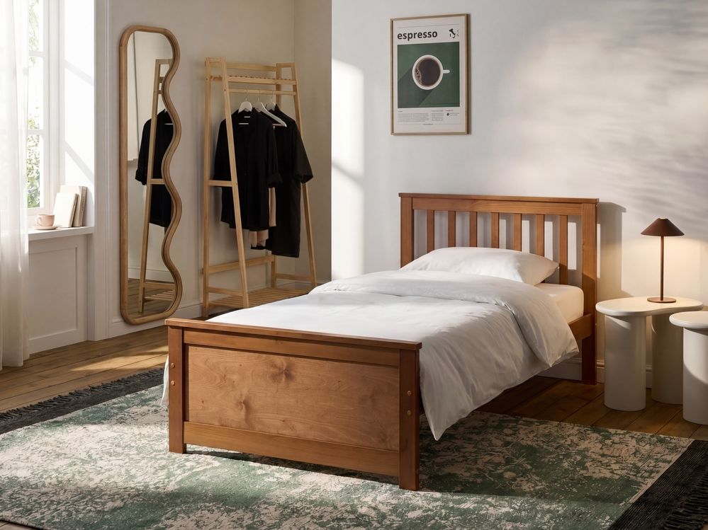 Bett mit Lattenrost Kiefernholz OLENDON 90 x 200 cm Braun