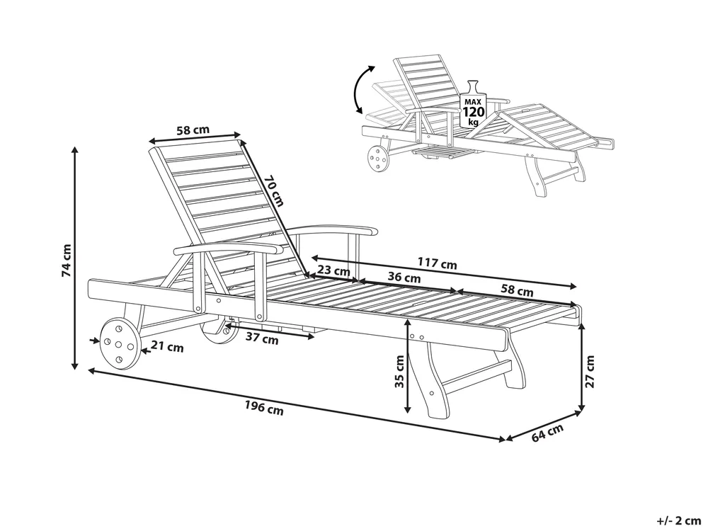 Sun Lounger AMANTEA II Reclining Acacia Wood Dark Brown_871637
