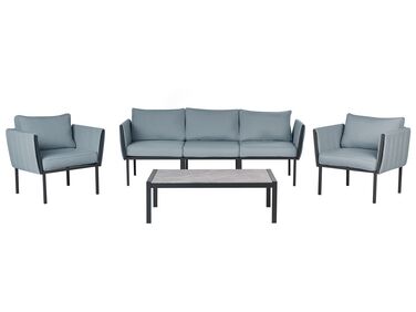 Lounge Set Stahl schwarz 5-Sitzer Auflagen dunkelgrau SKALA