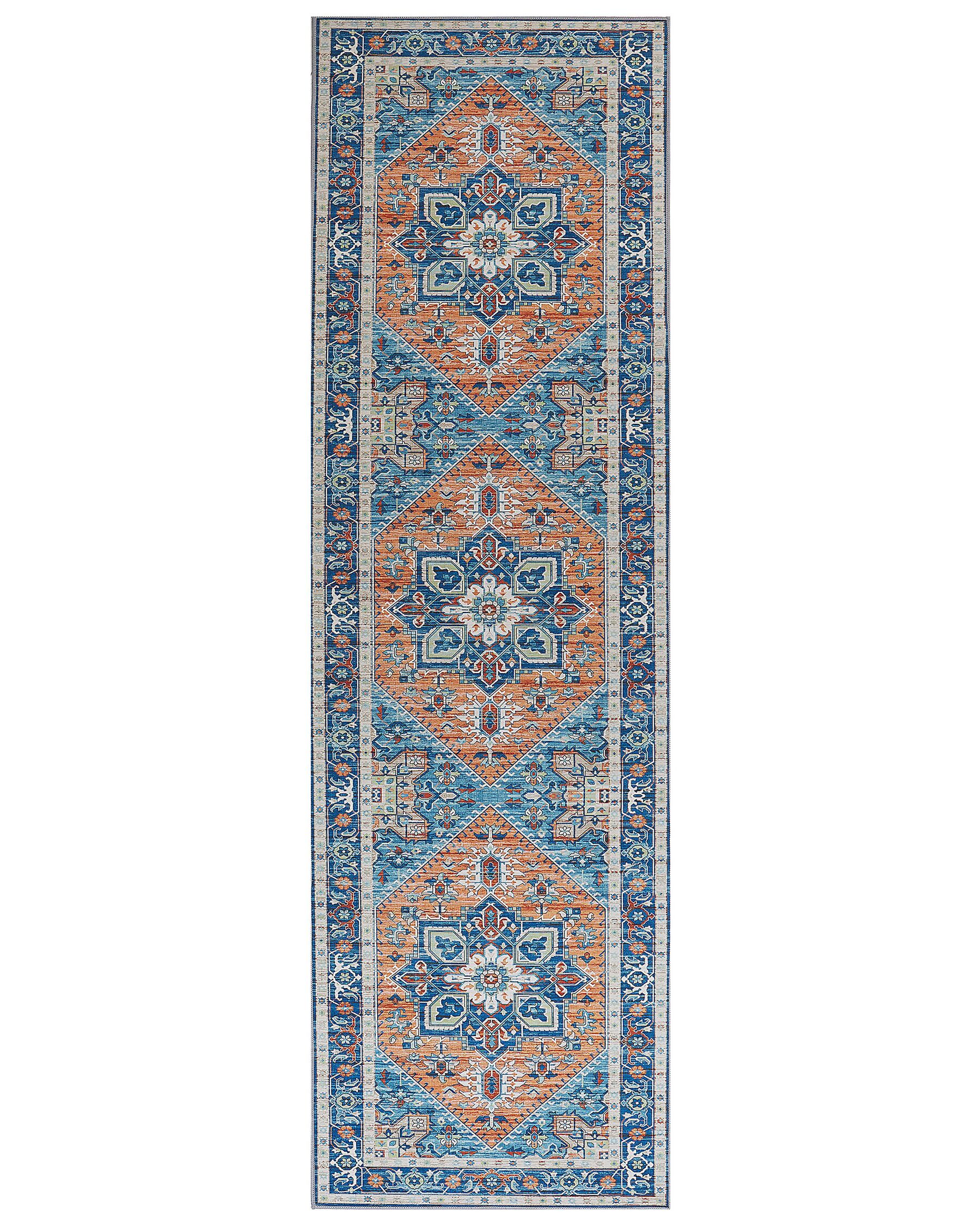 Teppich blau / orange orientalisches Muster 60 x 200 cm Kurzflor RITAPURAM_831644