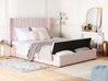 Růžová čalouněná sametová postel s malým úložným prostorem 180 x 200 cm NOYERS_796522