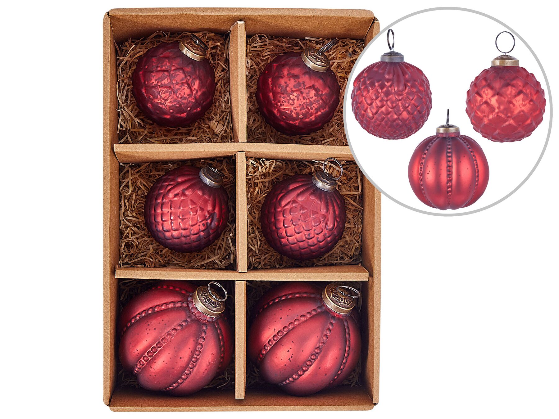 Weihnachtskugel 6er Set Glas rot Antik-Optik ARGENTIN_899772