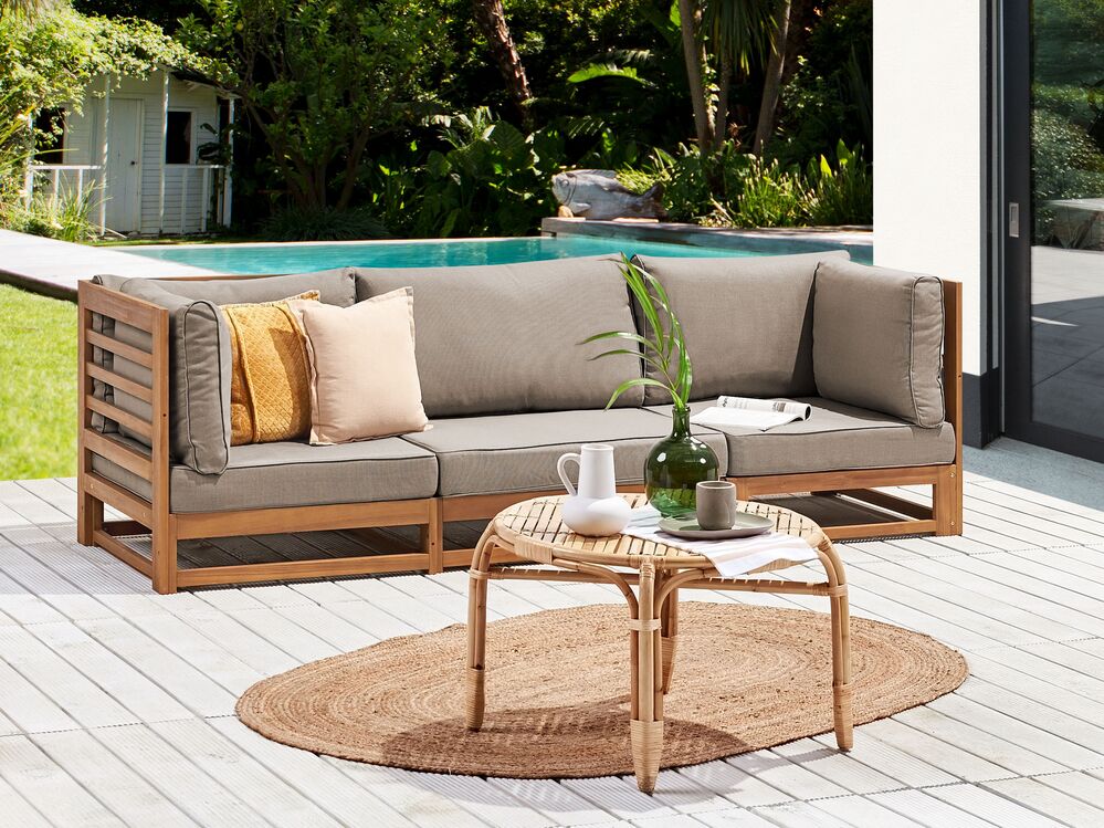 Garden Sofa TRANI FSC Certified Acacia Wood Light Wood 3 Seater Beliani.es