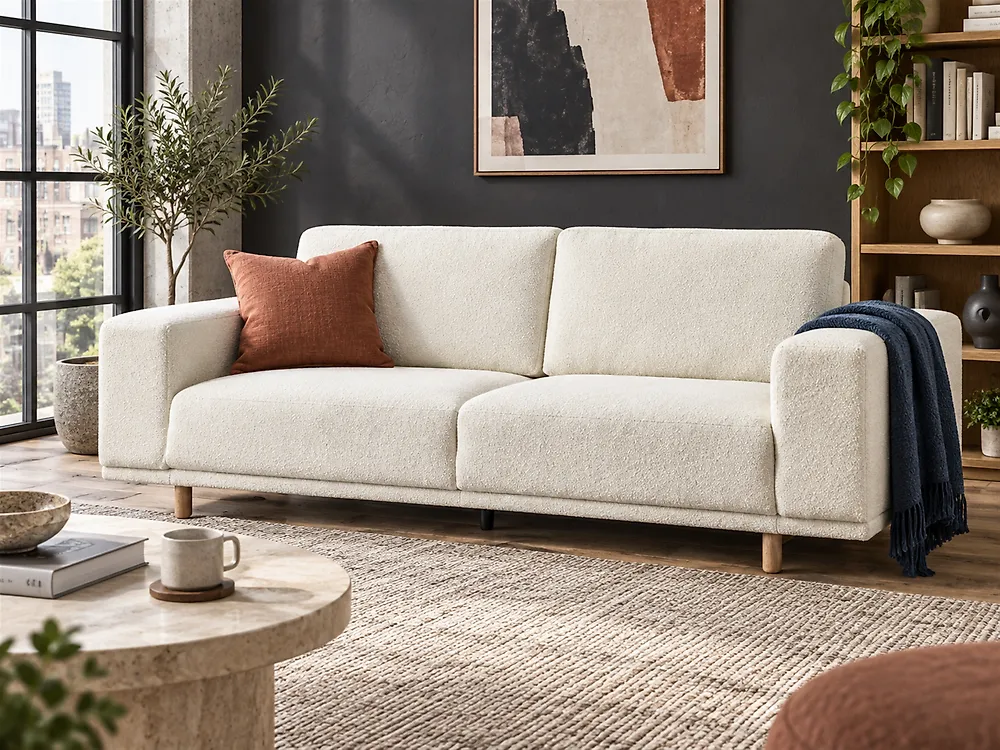 Sofá 3 plazas NIVALA Bouclé Blanco crema_1185414