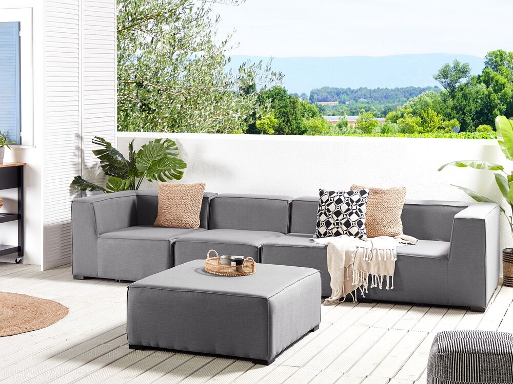 Divano da giardino con pouf 4 posti AREZZO Modulare Grigio