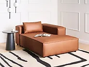 Left-Hand Chaise Longue BRANDE Fabric Golden Brown_1185503