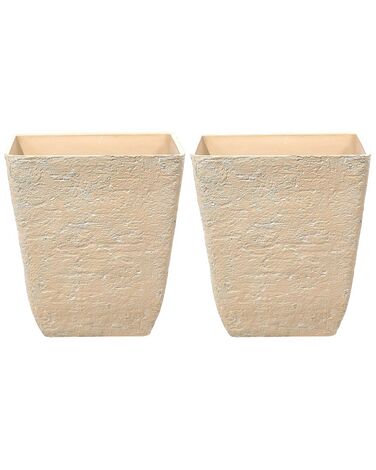 Conjunto de 2 macetas de mezcla de piedra beige arena 49 x 49 cm DELOS