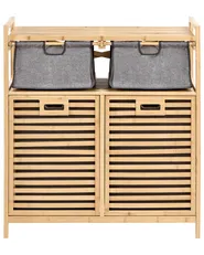 Mobile per la lavanderia con ante ribaltabili e contenitori CEJAR 88 cm Bambù Marrone chiaro_1144817