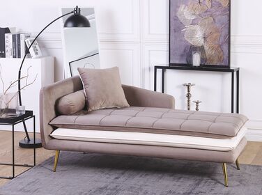 Left Hand Velvet Chaise Lounge Brown with White GONESSE