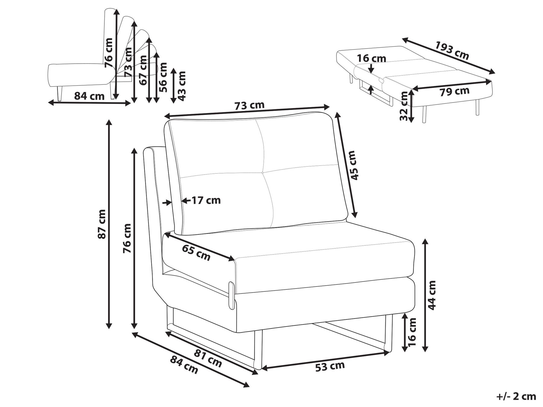 Single Sofa Bed JERSLEV Fabric Black_1010116