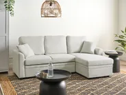 Corner Sofa Bed 3 Seater NASSJO Faux Linen Off-White Left Hand_999874
