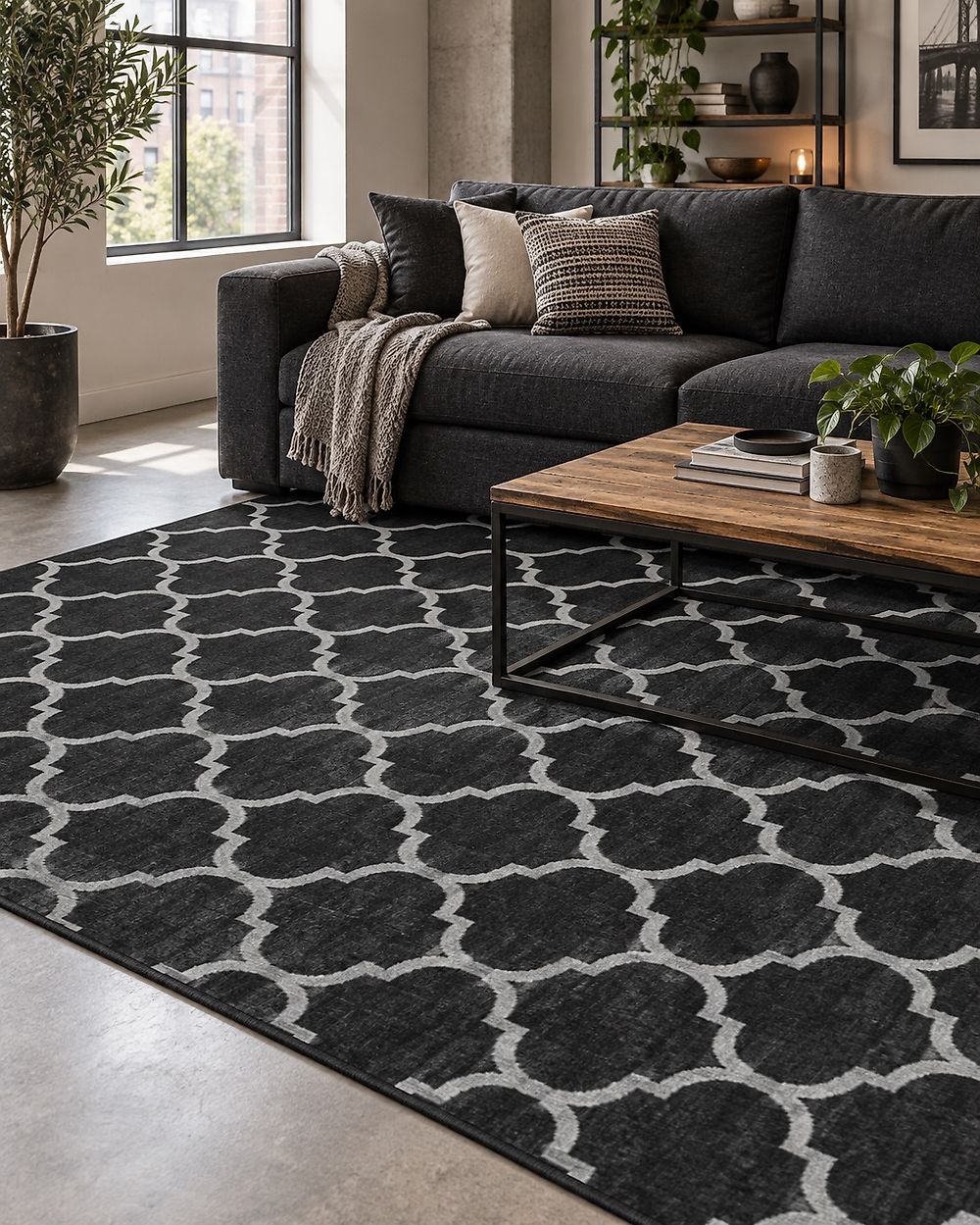 Outdoor Rug ALADANA Black/ White 140 x 200 cm Reversible