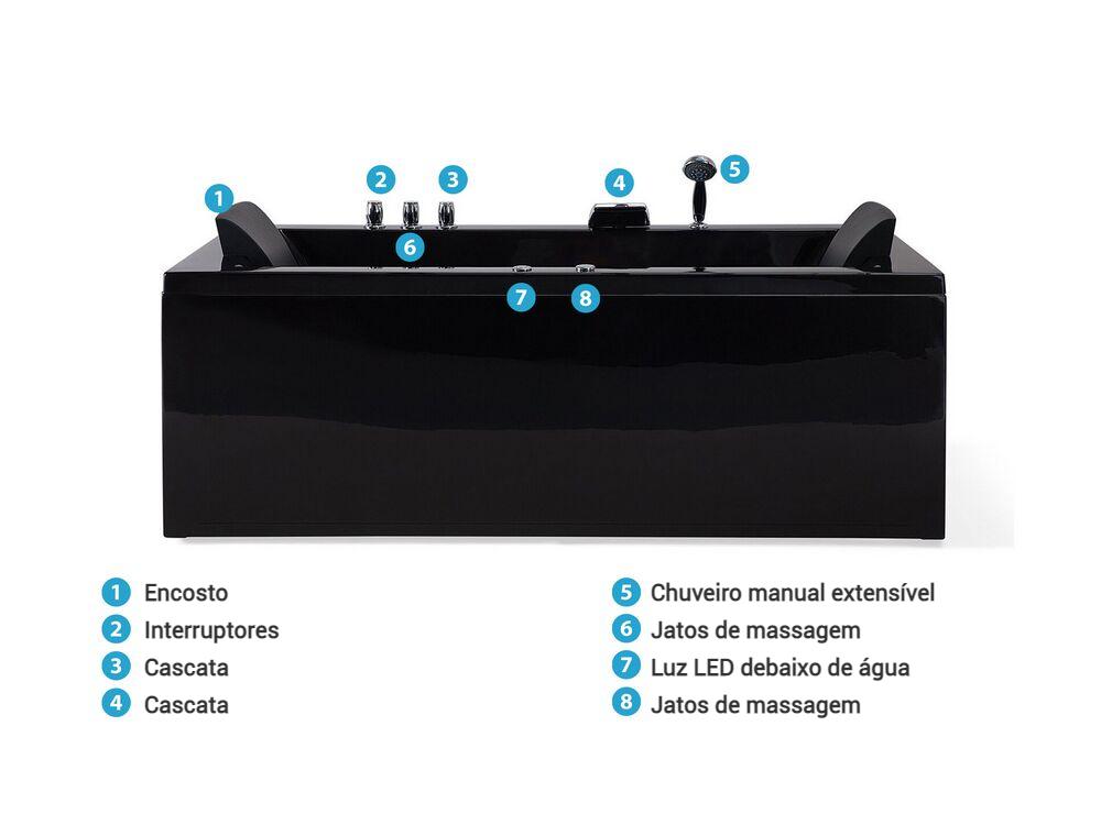 Banheira de hidromassagem de canto com LED VARADERO 1830 x 900 mm Preto à esquerda_787095